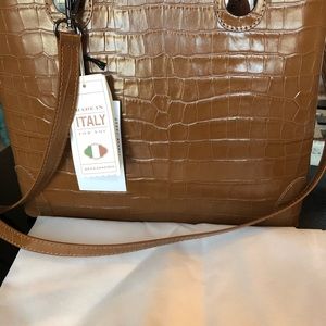 DIVINA FIRENZE Croc-Embossed Leather Top Handle Satchel